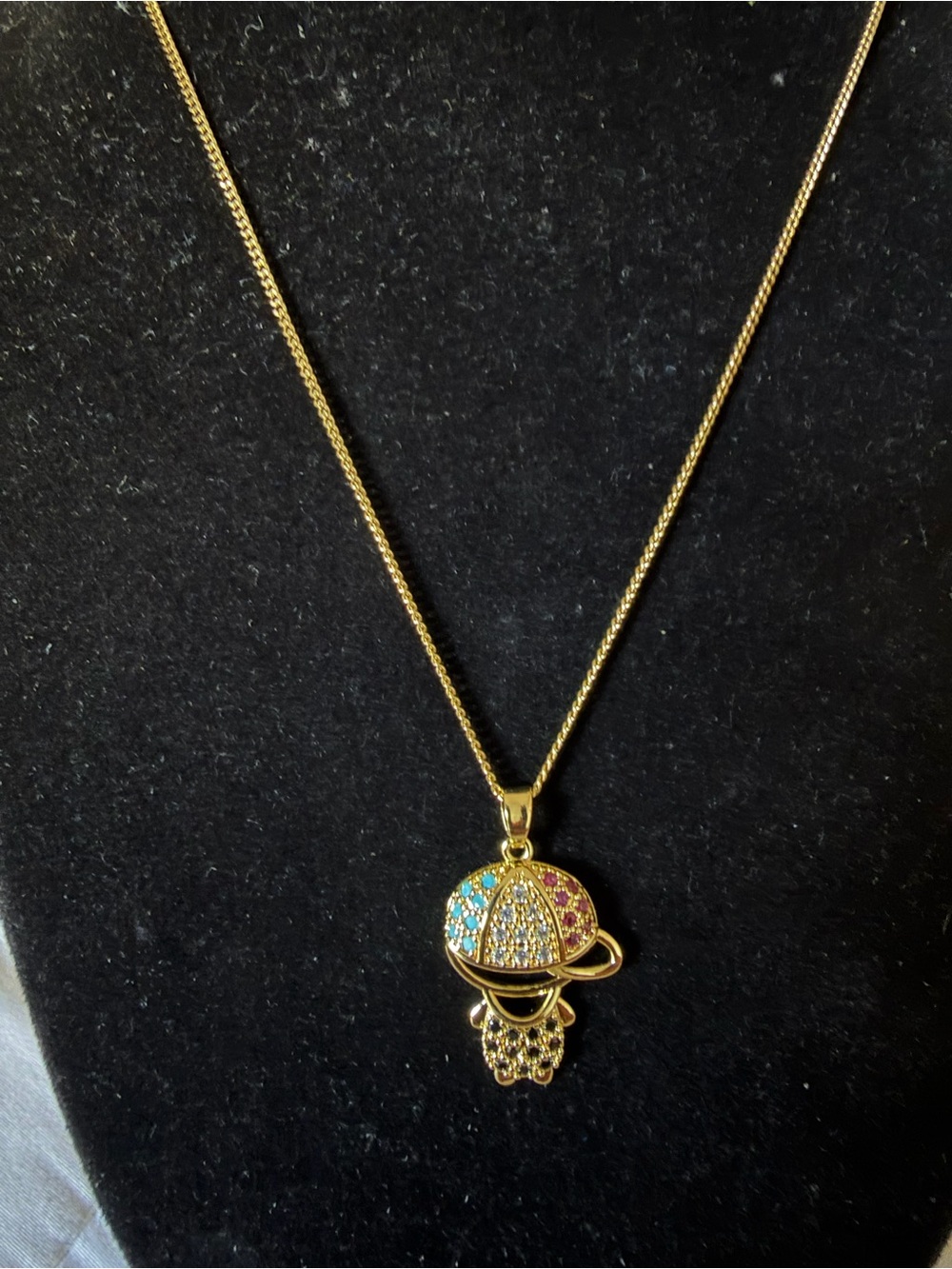 & Other Stories Gold-Tone Planet Pendant Necklace with Blue and Pink Crystals
